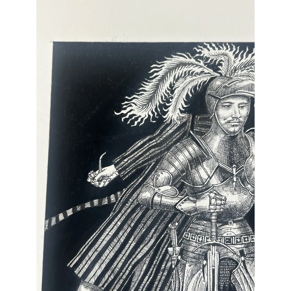 Original Alexander Valdman 2002 Signed Pen & Ink Drawing - Knight